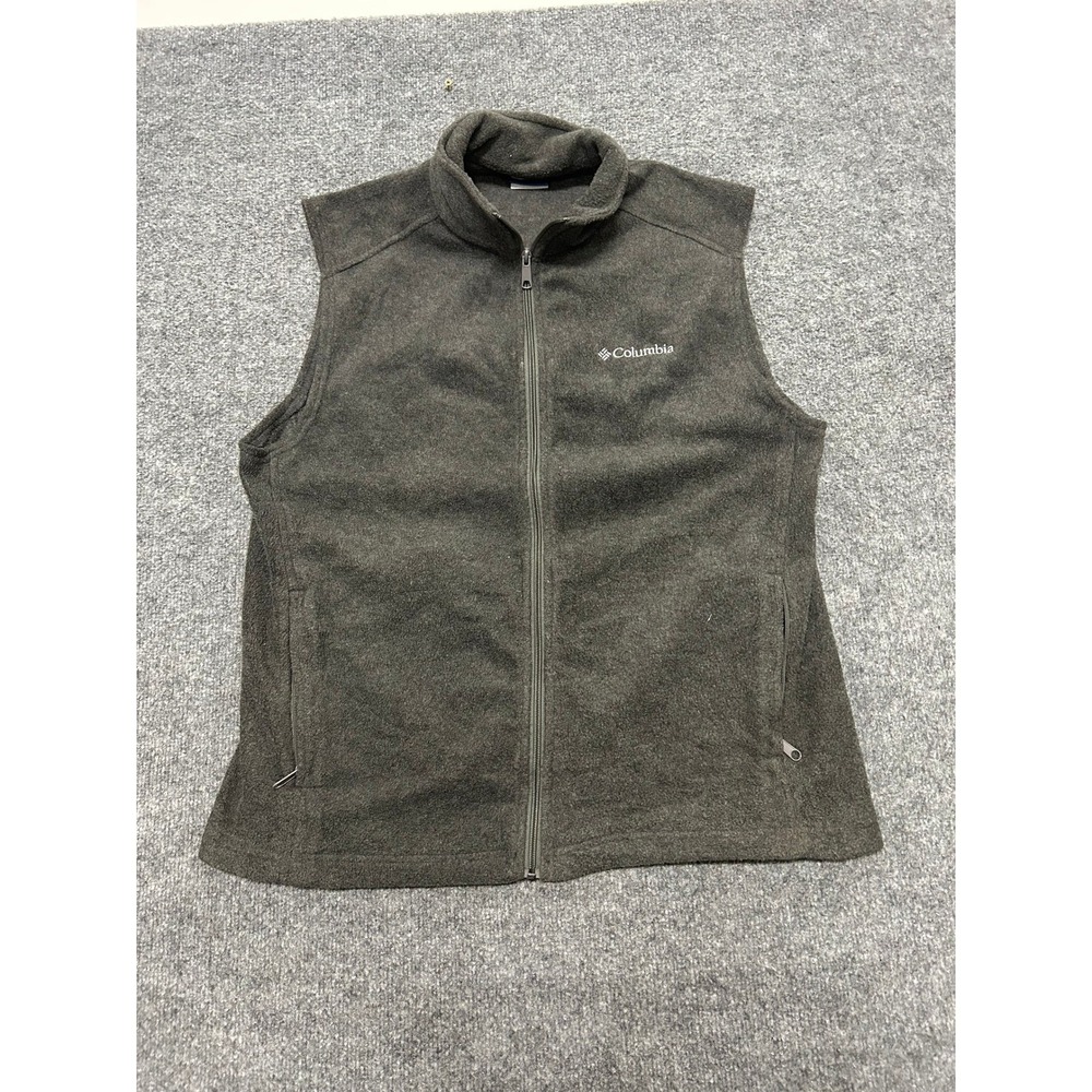 Columbia Fleece Vest Womens Size L Charcoal Grey Full Zip Mock Neck Layer